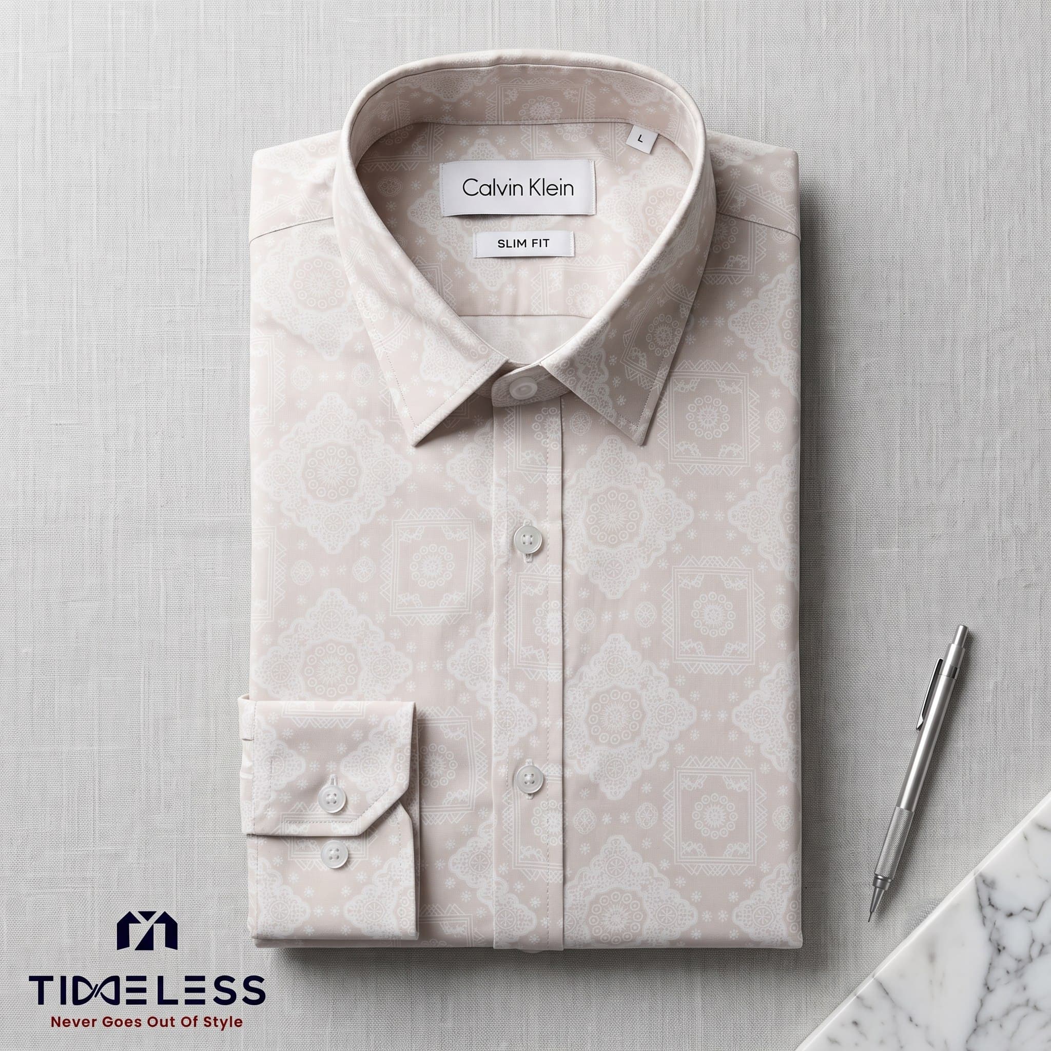 Beige Medallion Jacquard Formal Shirt