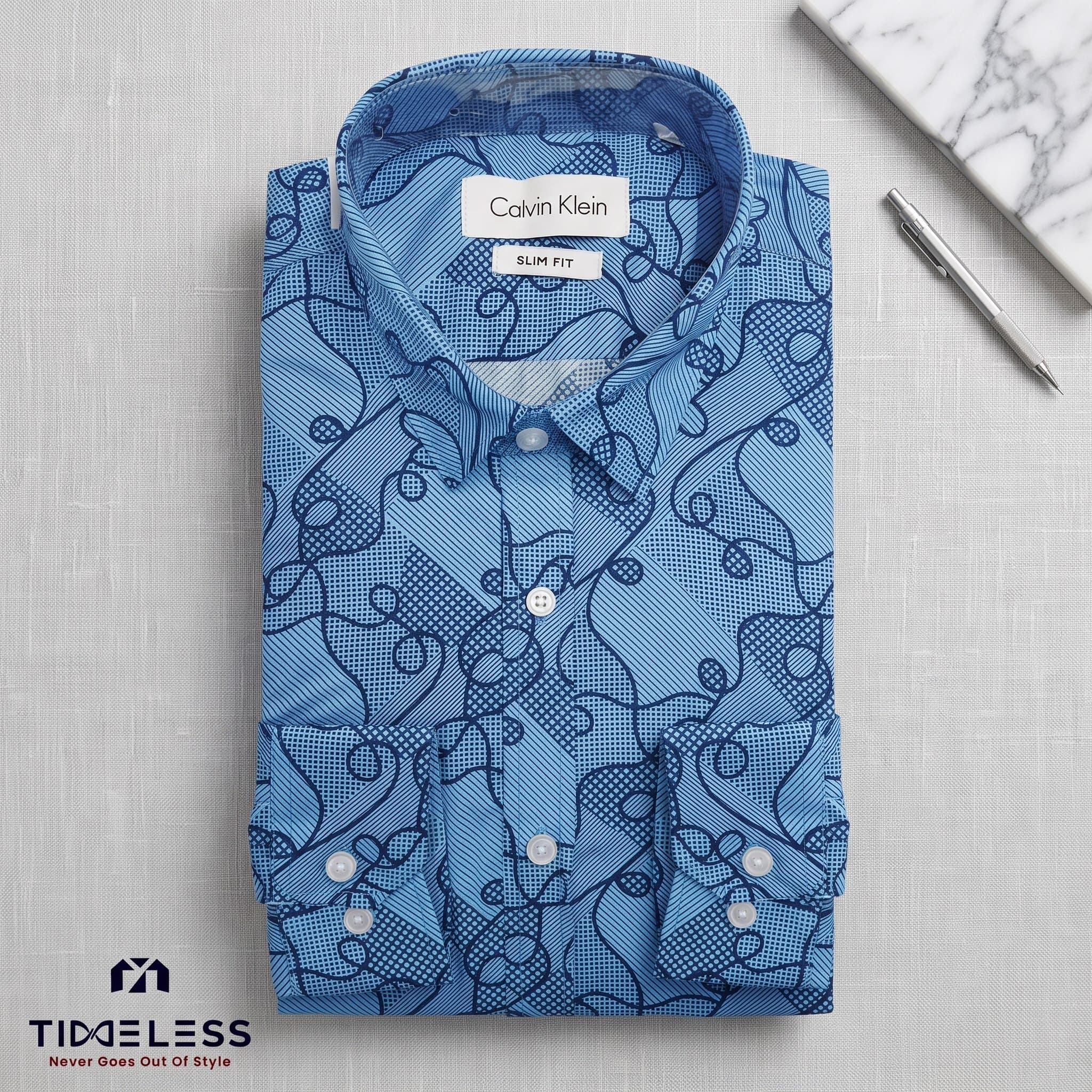 Sky Blue Abstract Print Formal Shirt