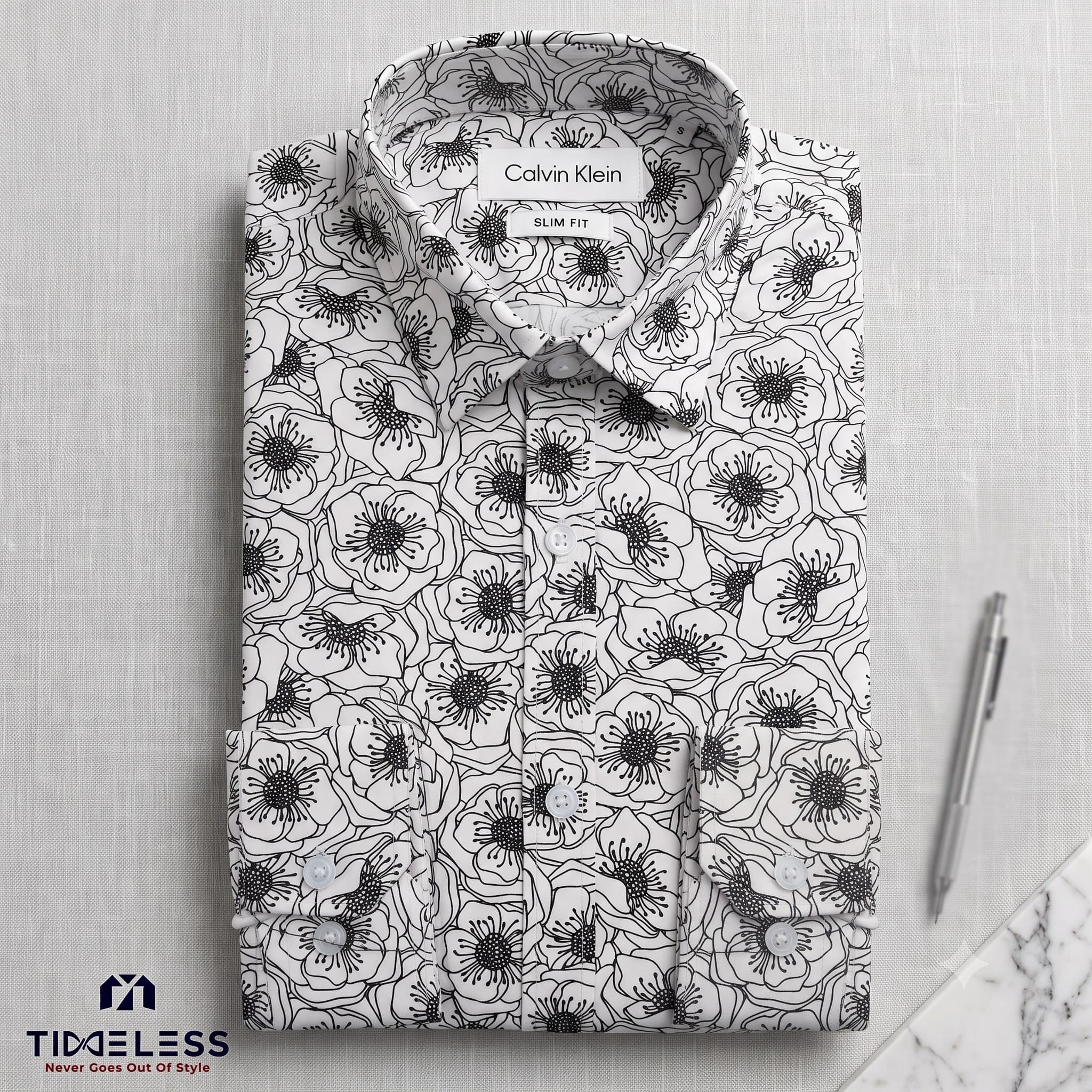 Ivory Poppy Print Formal Shirt