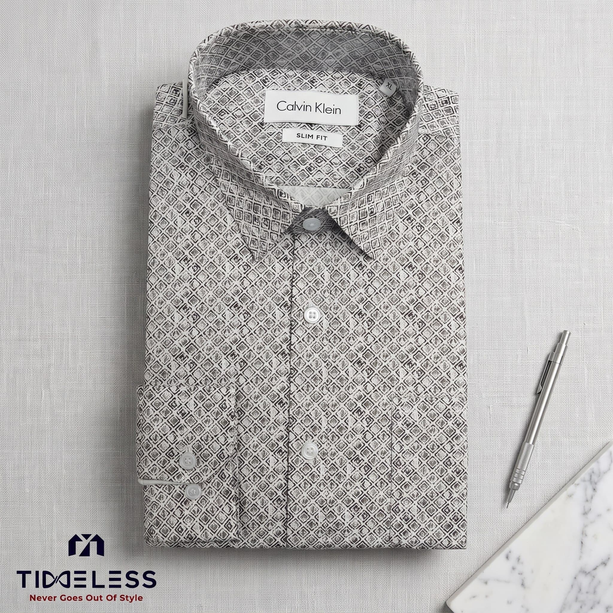 Grey Diamond Print Formal Shirt