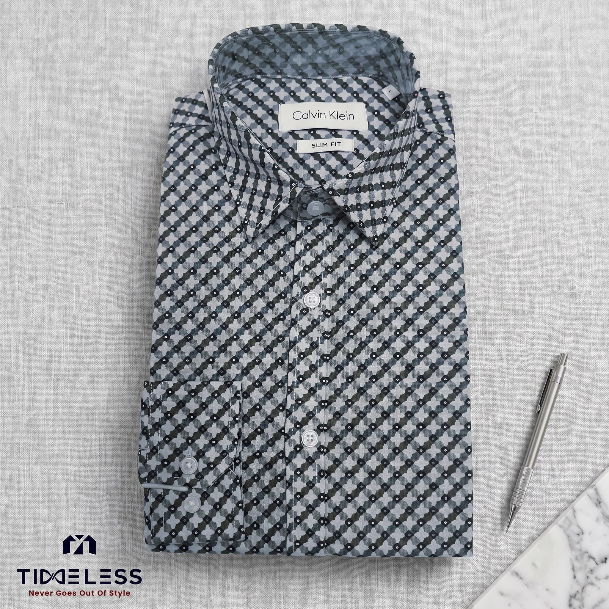 Charcoal Geometric Print Formal Shirt